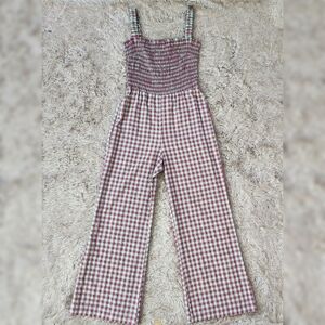 Find Me Now Casi Gingham Jumpsuit Green And Pink Women's Size‎ Medium